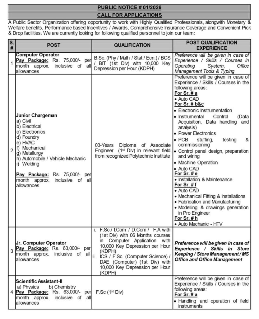 PAEC NESCOM Jobs | Public Sector Organization Jobs 2026 Latest Advertisement