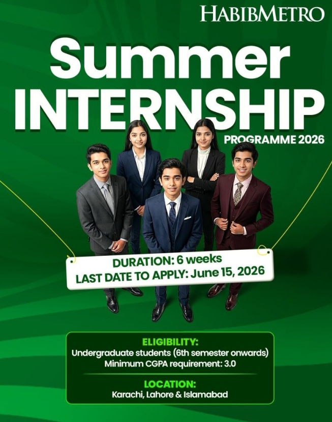 Apply for Habib Metro Bank Jobs 2026. Explore the Summer Internship Programme, eligibility criteria, benefits, and complete online application process before June 15, 2026.