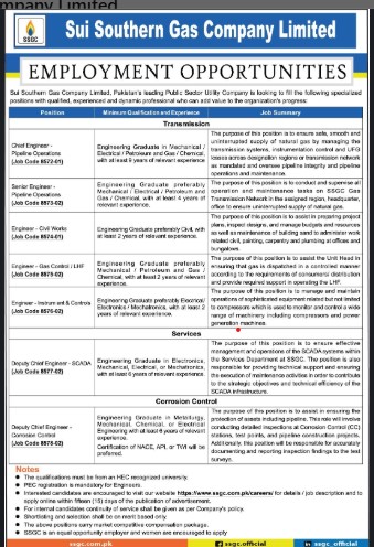 Sui Southern Gas Company Limited Jobs 2026 Apply Online | Latest SSGC Careers