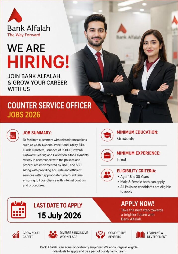 Looking for a career in banking? Apply for the latest Bank Alfalah Jobs 2026