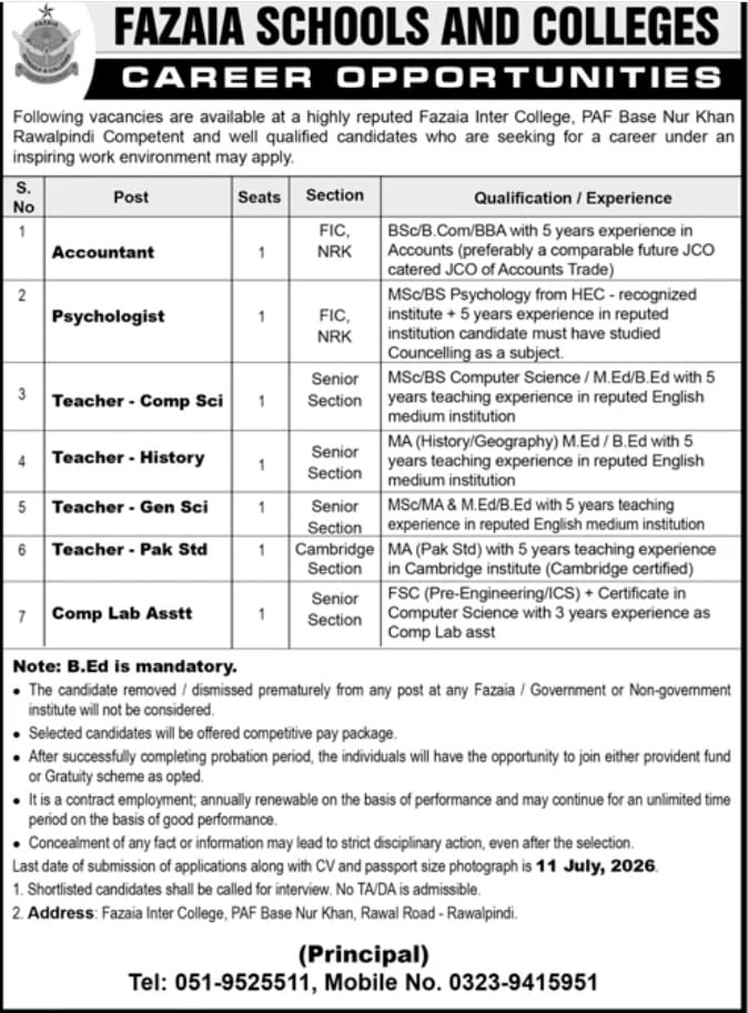 Fazaia Schools and Colleges Jobs 2026 – Complete Career Opportunities Guide