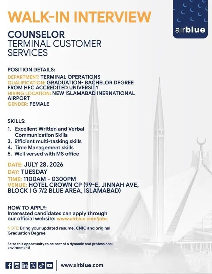 Airblue Terminal Operations Jobs 2026