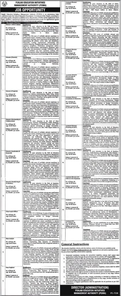 Punjab Education Initiatives Management Authority (PEIMA) Jobs 2026 – Apply Online