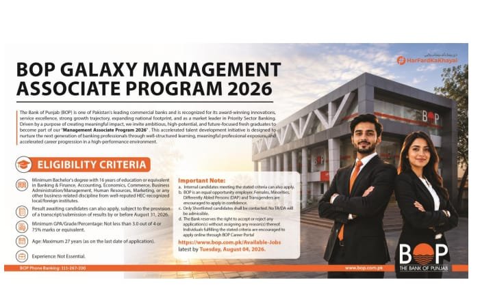 Bank of Punjab Jobs 2026 Apply Online for Relationship Manager & Galaxy Management Associate Program