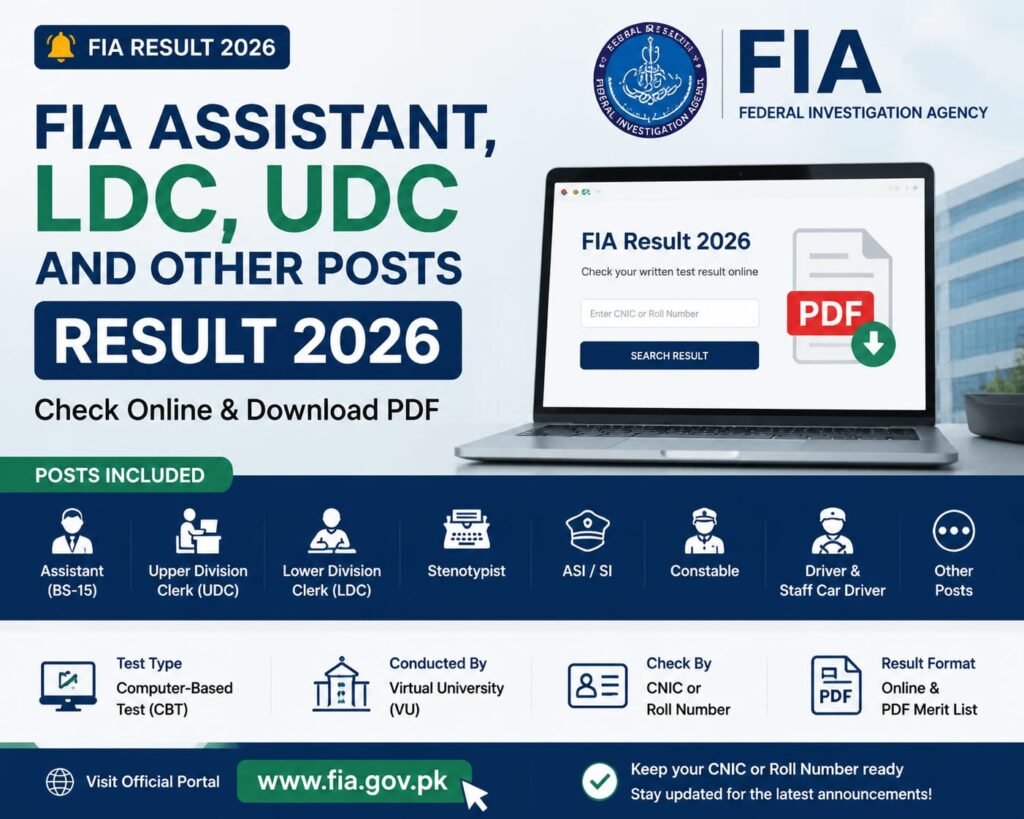 FIA Assistant, LDC, UDC and Other Posts Result 2026 PDF Download  Check Merit List Online
