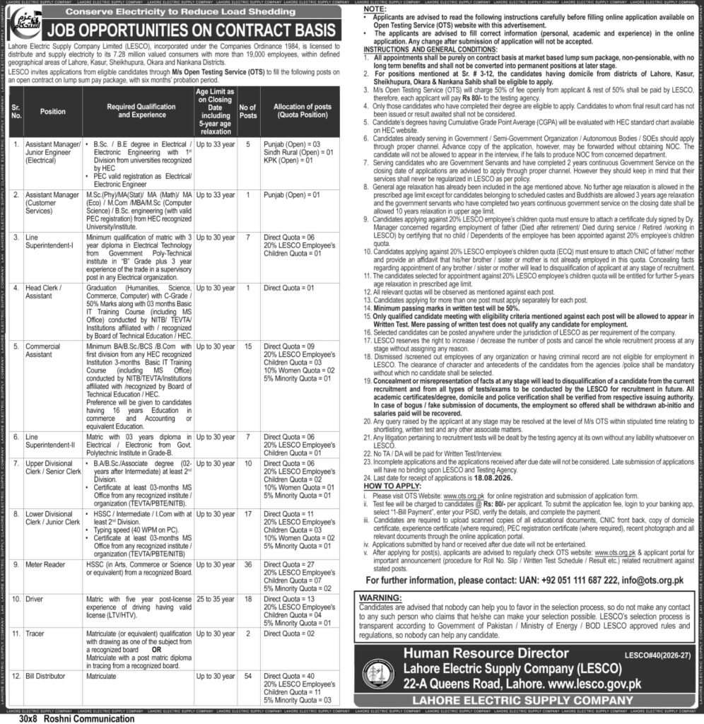 LESCO Jobs 2026