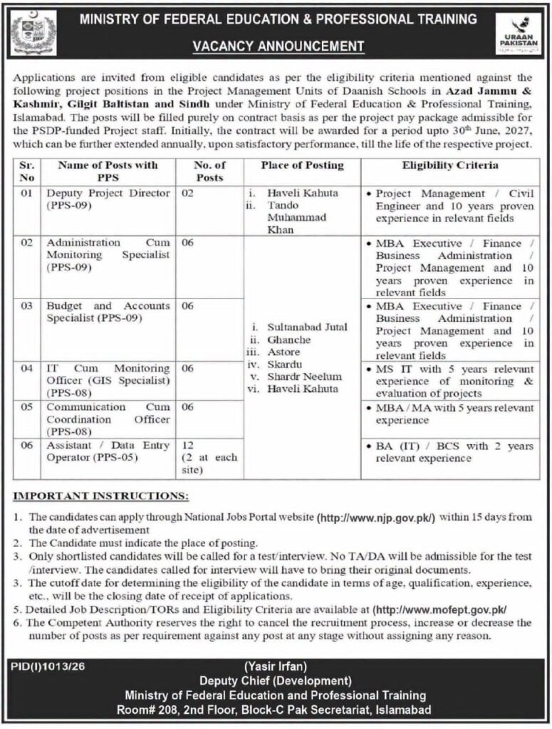 Ministry of Federal Education Jobs 2026