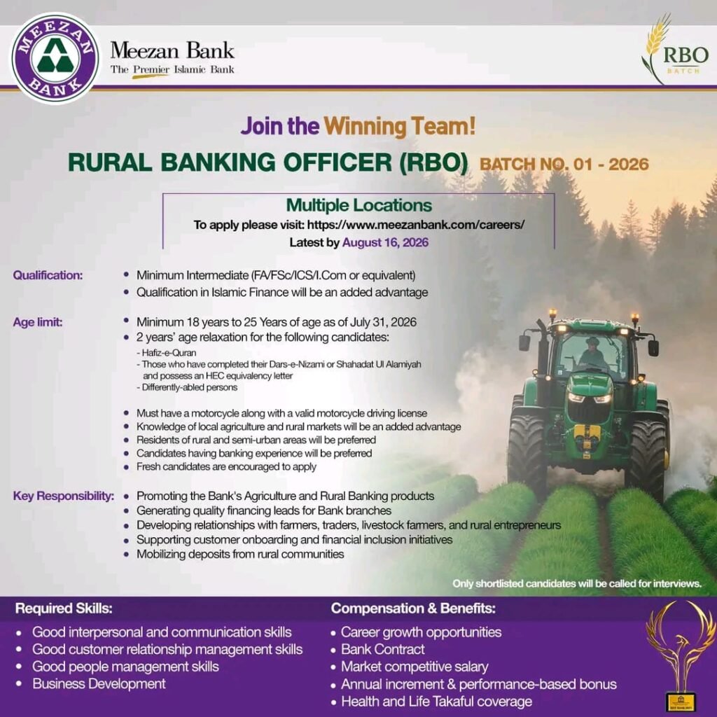 Meezan Bank Jobs 2026  Rural Banking Officer (RBO)