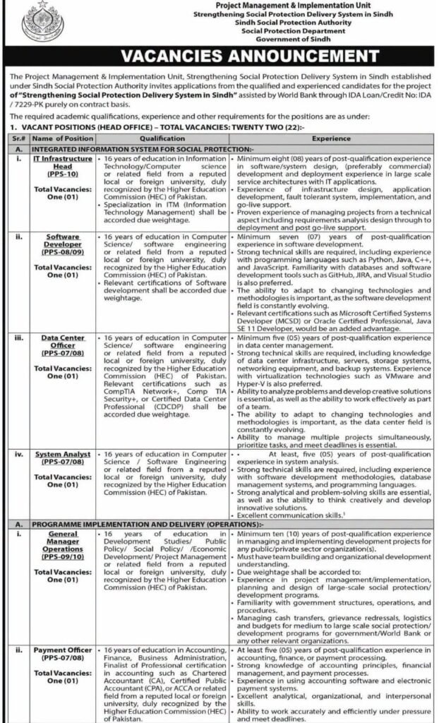 Sindh Social Protection Authority Jobs 2026
