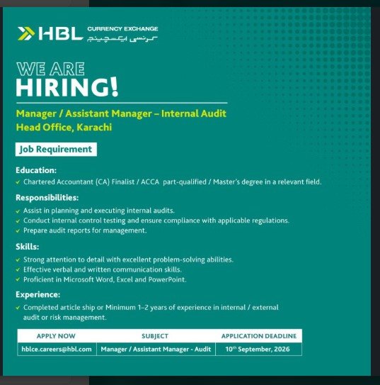 HBL Currency Exchange Jobs 2026