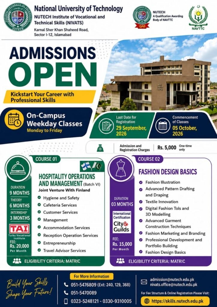 NUTECH Institute of Vocational and Technical Skills (NIVATS) Jobs 2026