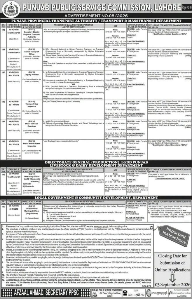 Punjab Provincial Transport Authority Jobs 2026