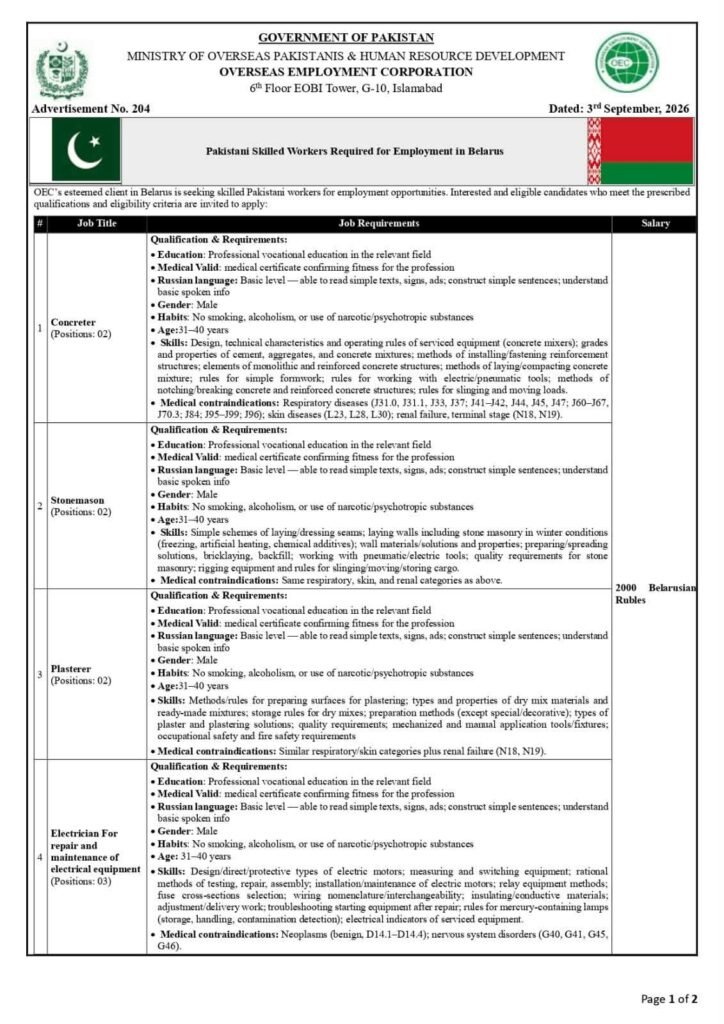 Overseas Employment Corporation Jobs 2026