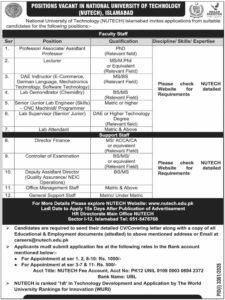 Job advertisement for various academic positions at National University of Technology