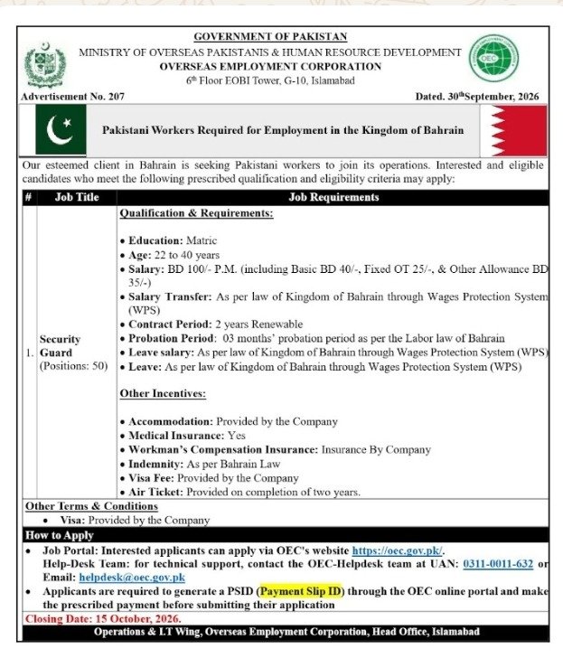 Bahrain Security Guard Jobs 2026